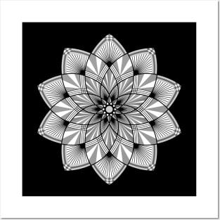 Floral Art Deco Mandala in Black and White Posters and Art